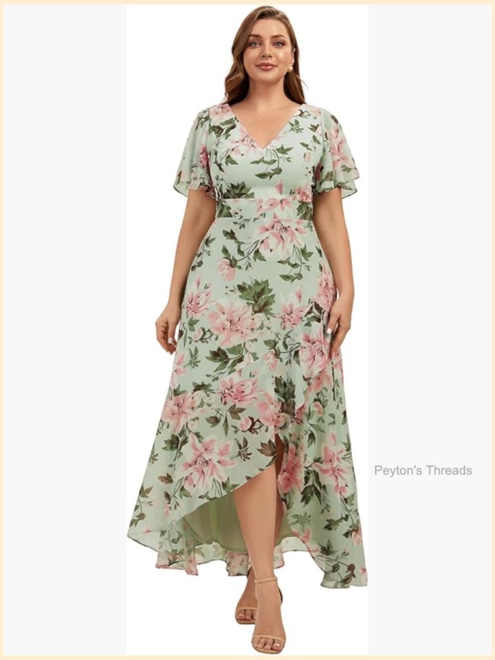Plus Size V-Neck Short Sleeve Chiffon High-Low A-Line Dress